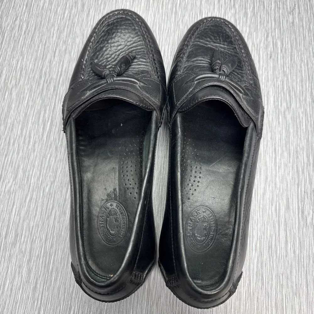 HS Trask Men's Black Leather Tassel Loafers 9M Made in Brazil Dress Shoes‎